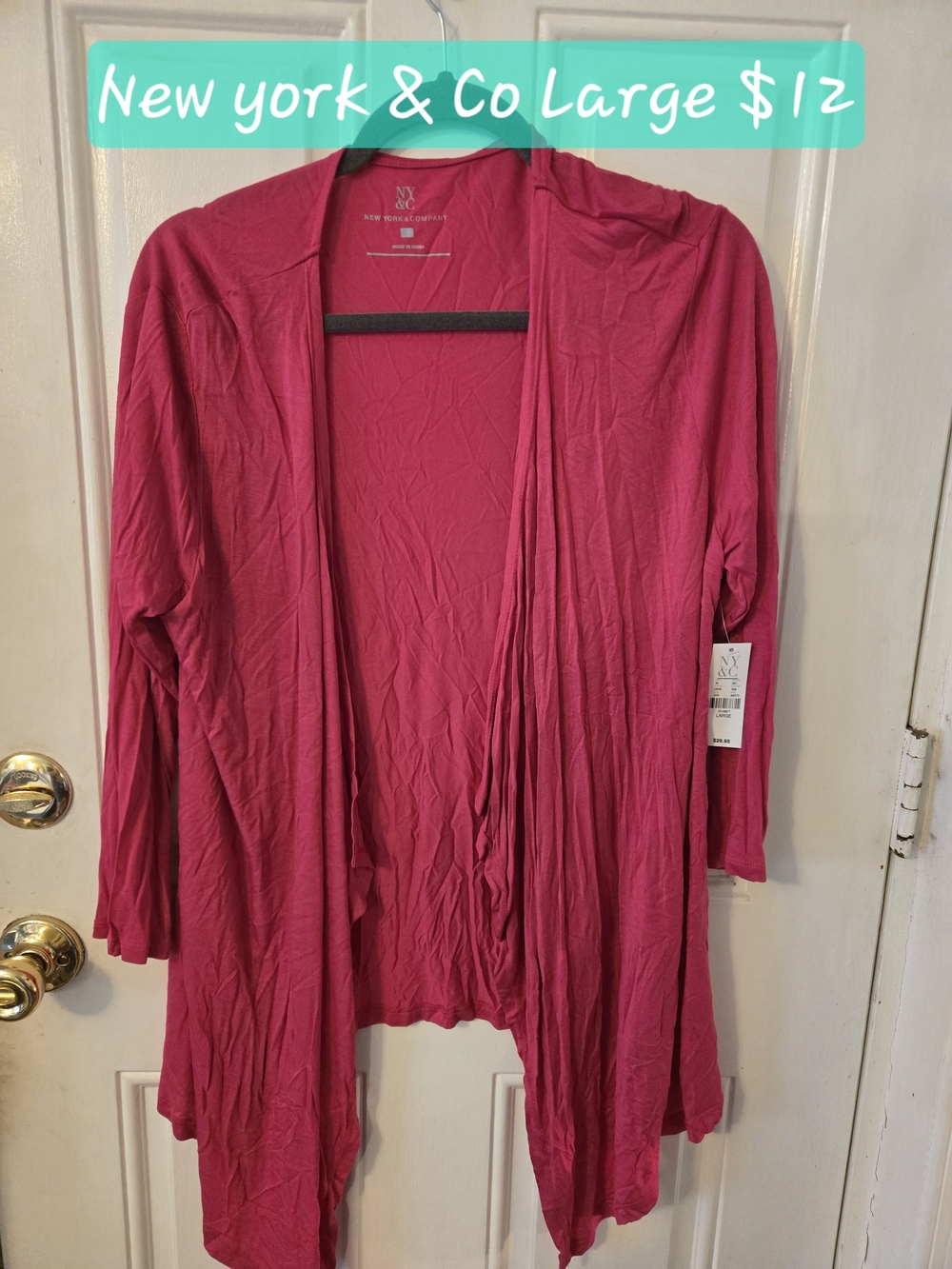 New York & Company Fuchsia Open-Front Draped Cardigan